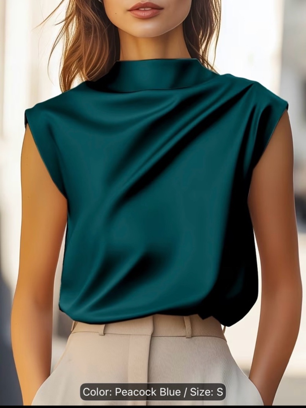 Mock Neck Camisole in Peacock Blue